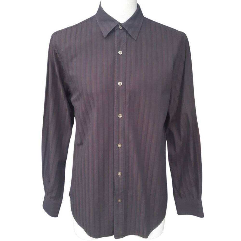 Perry Ellis SZ M Men's 100% Cotton Brown Striped Button Up Shirt